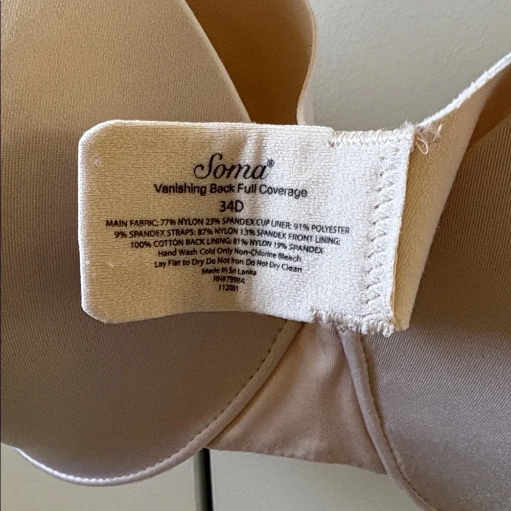 Soma Soft Beige Bra Vanishing Back Full Coverage - Picture 2 of 5